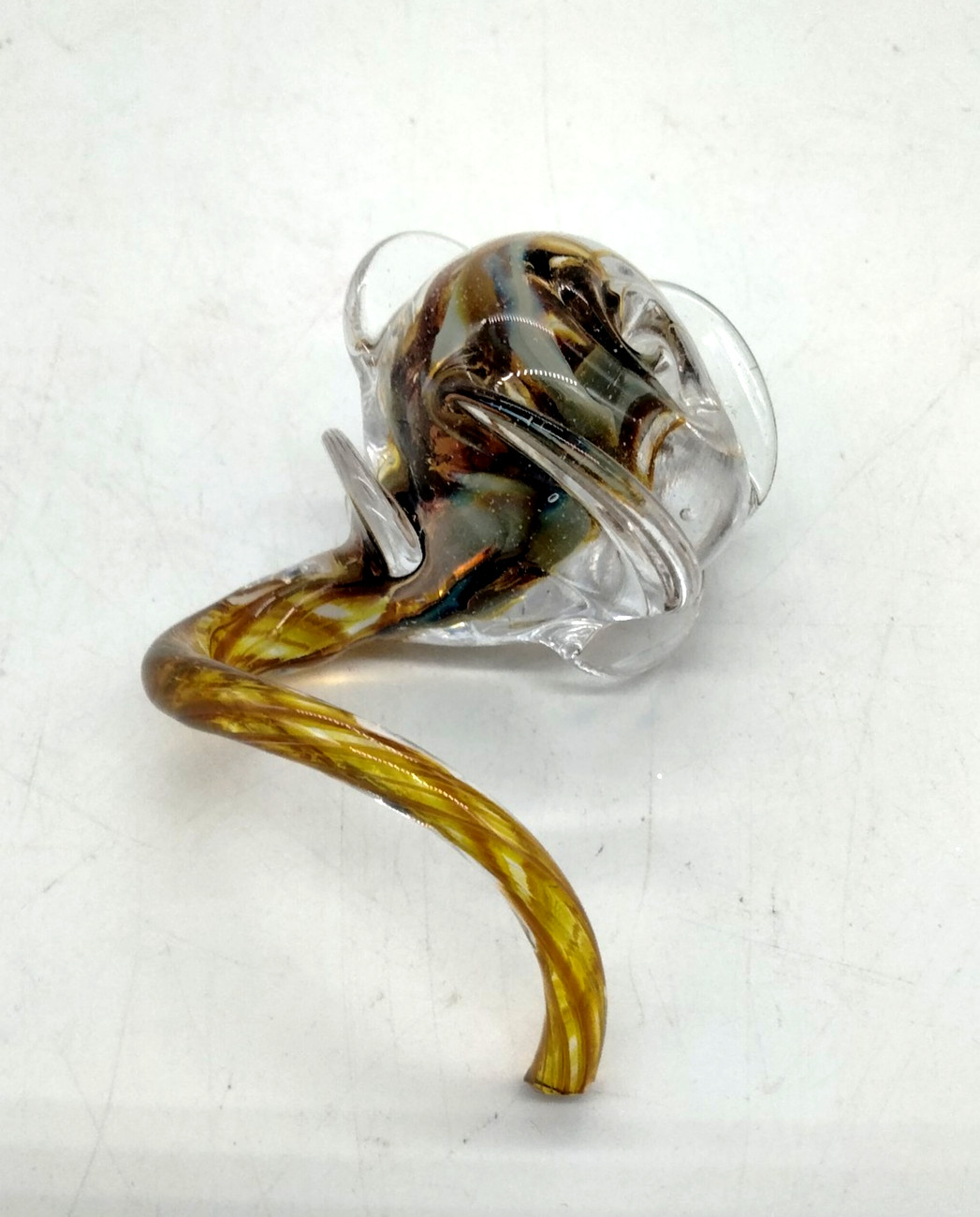 Small Hand Blown Art Glass Flower Rose Multicolor Short Curly Stem Figurine