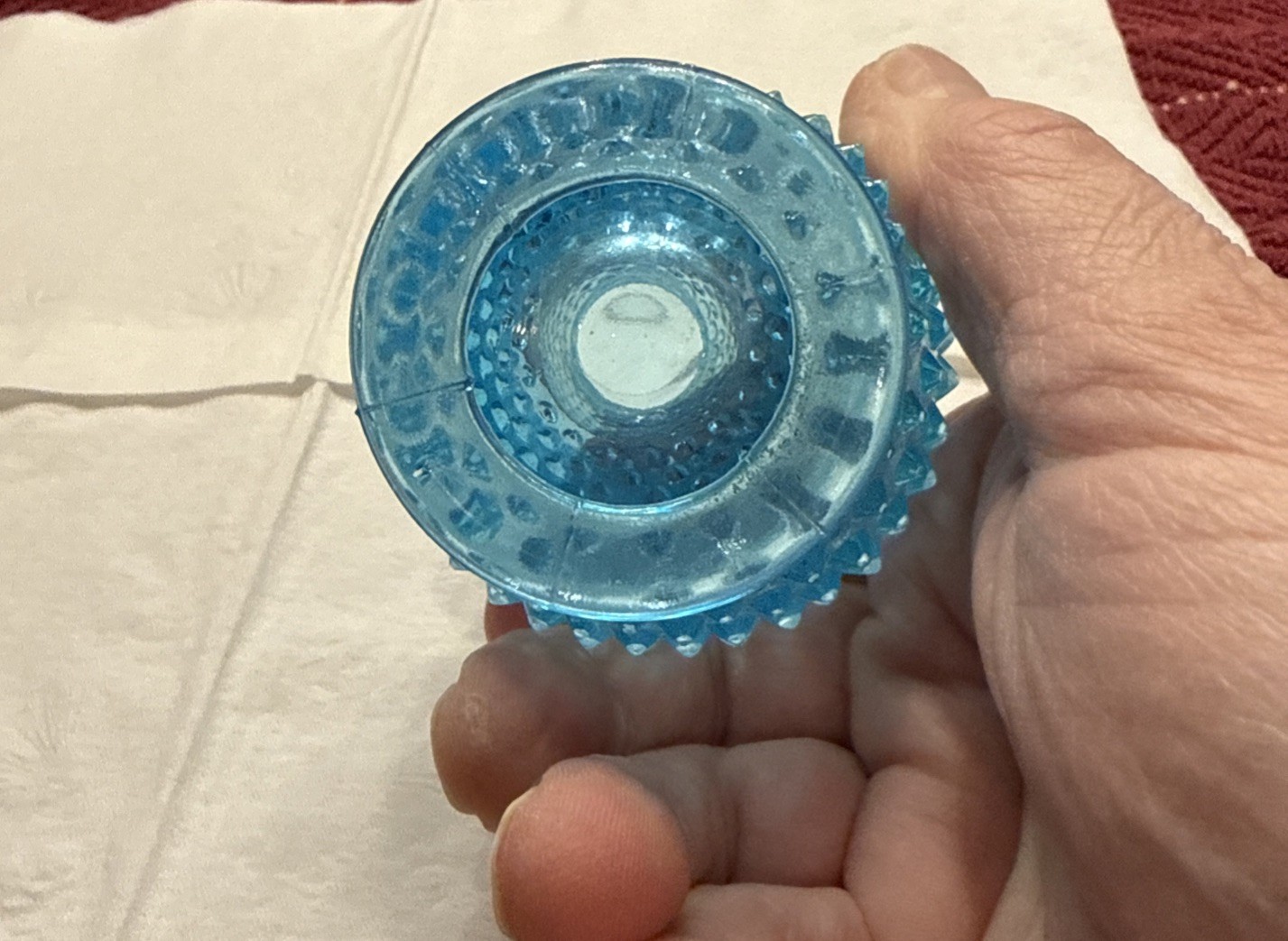 G84-Fenton Vase Opalescent Aqua Blue Hobnail Crimped Edges Vintage 3 1/2″ Tall
