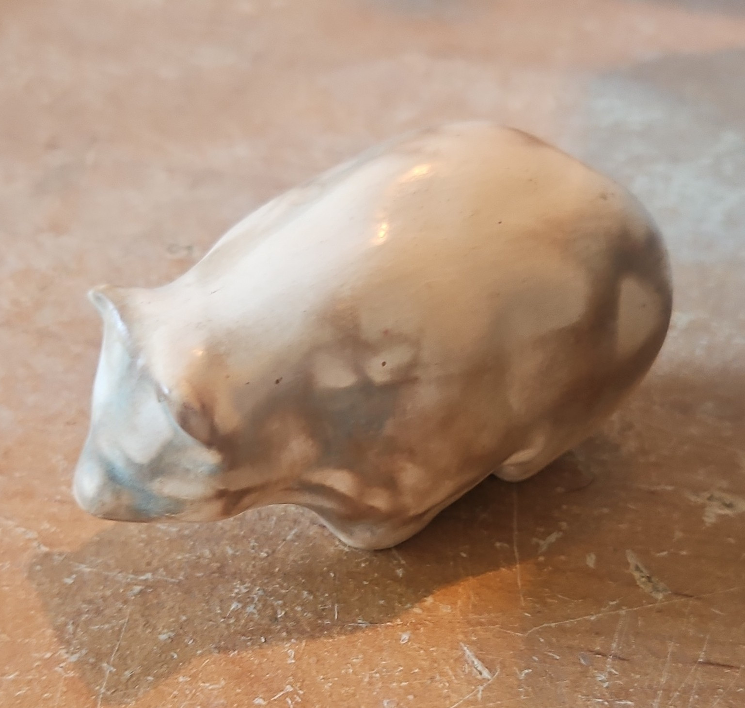 Unmarked Beige Porcelain Pig Figurine Animal Theme Painted Backstamp MPN 52