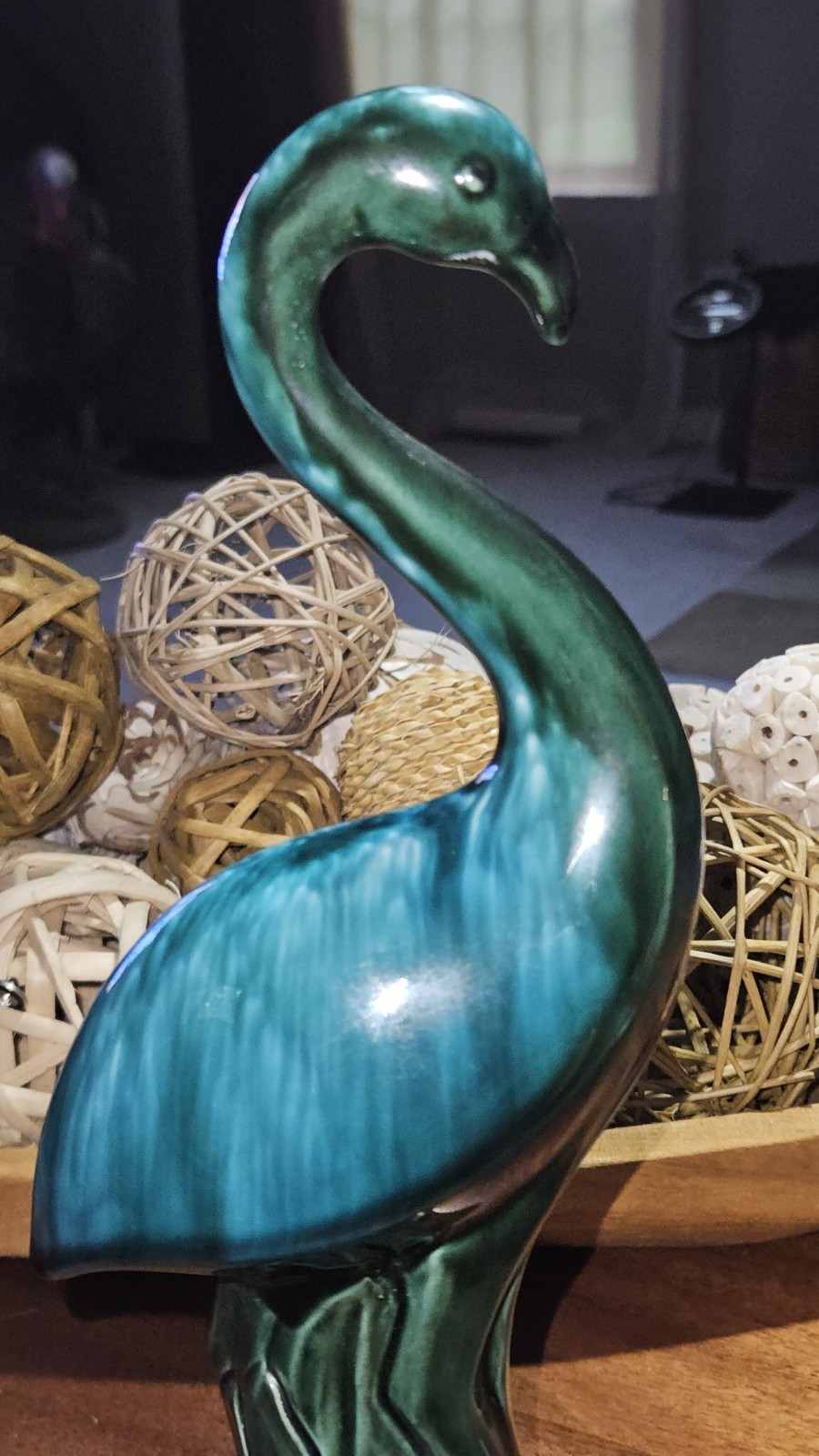 Vtg 12″ Green Drip Glaze Flamingo Figurine Blue Mountain Pottery Style Japan