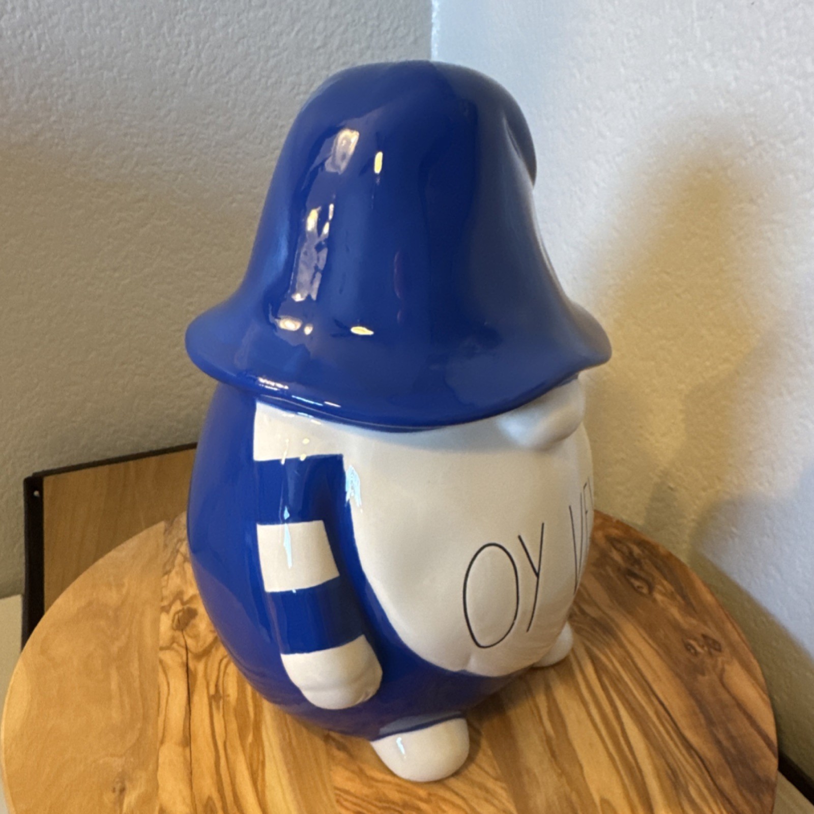 Rae Dunn Artisan Oy Vey Gnome Ceramic Figurine Blue White Striped