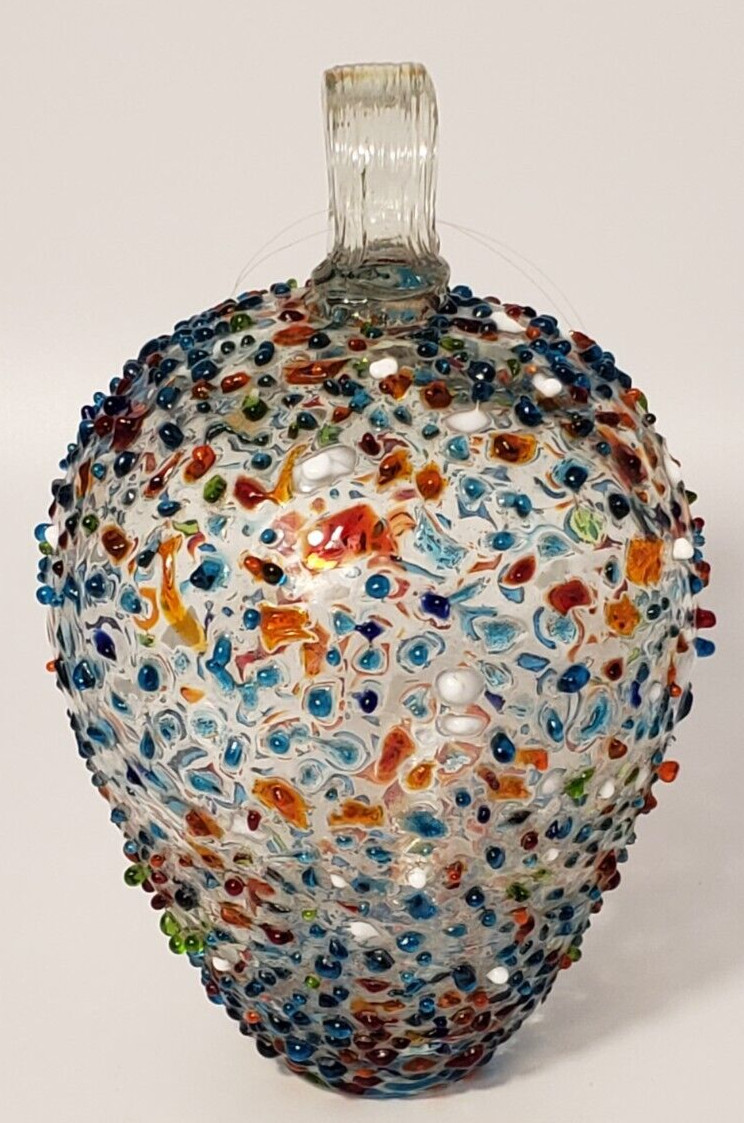 Blown Glass Hanging Dew Drop Sun Catcher Confetti Pebbled Handcrafted Art