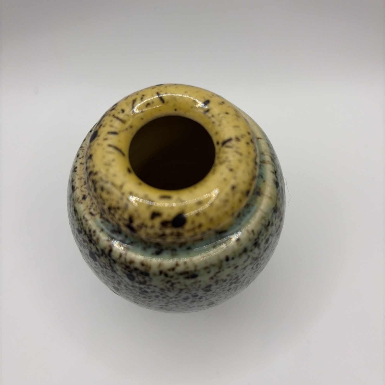 Robin Egg Blue And Yellow Speckled & Ombre Pottery Vase 4 Inches