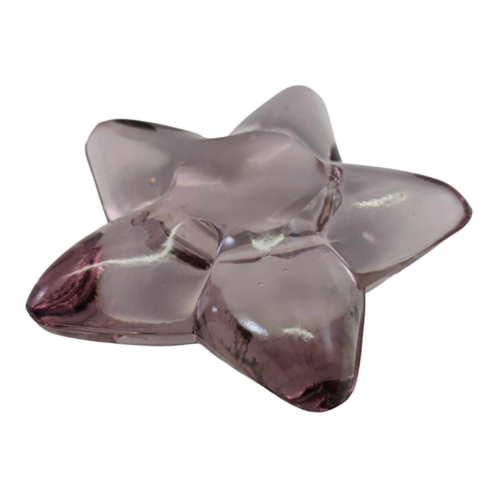 Art Glass Purple Amethyst Star Shaped Paperweight Rounded Top Polished Bottom