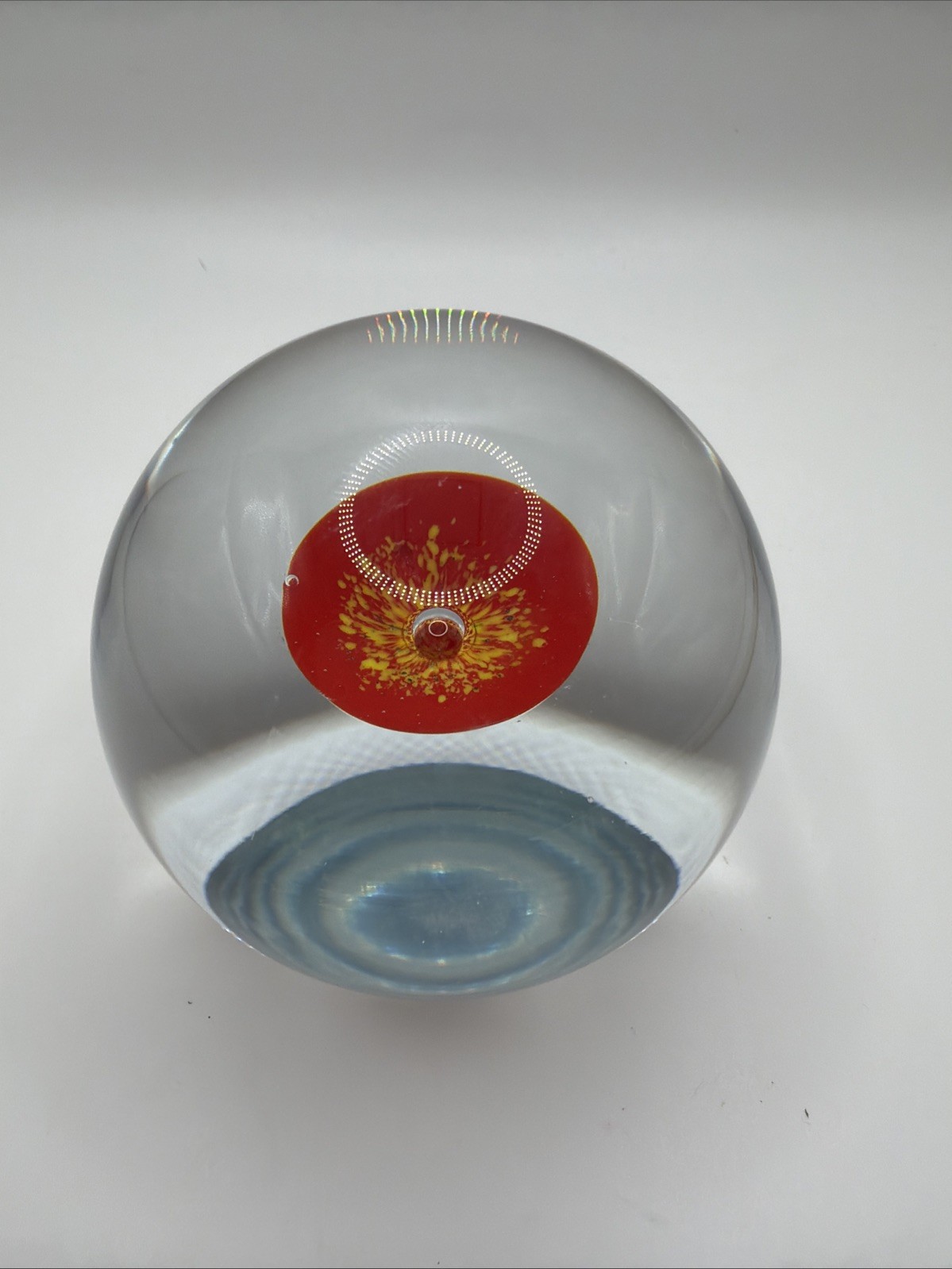 Murano Paperweight Red Floating Morning Glory Flower Art Glass