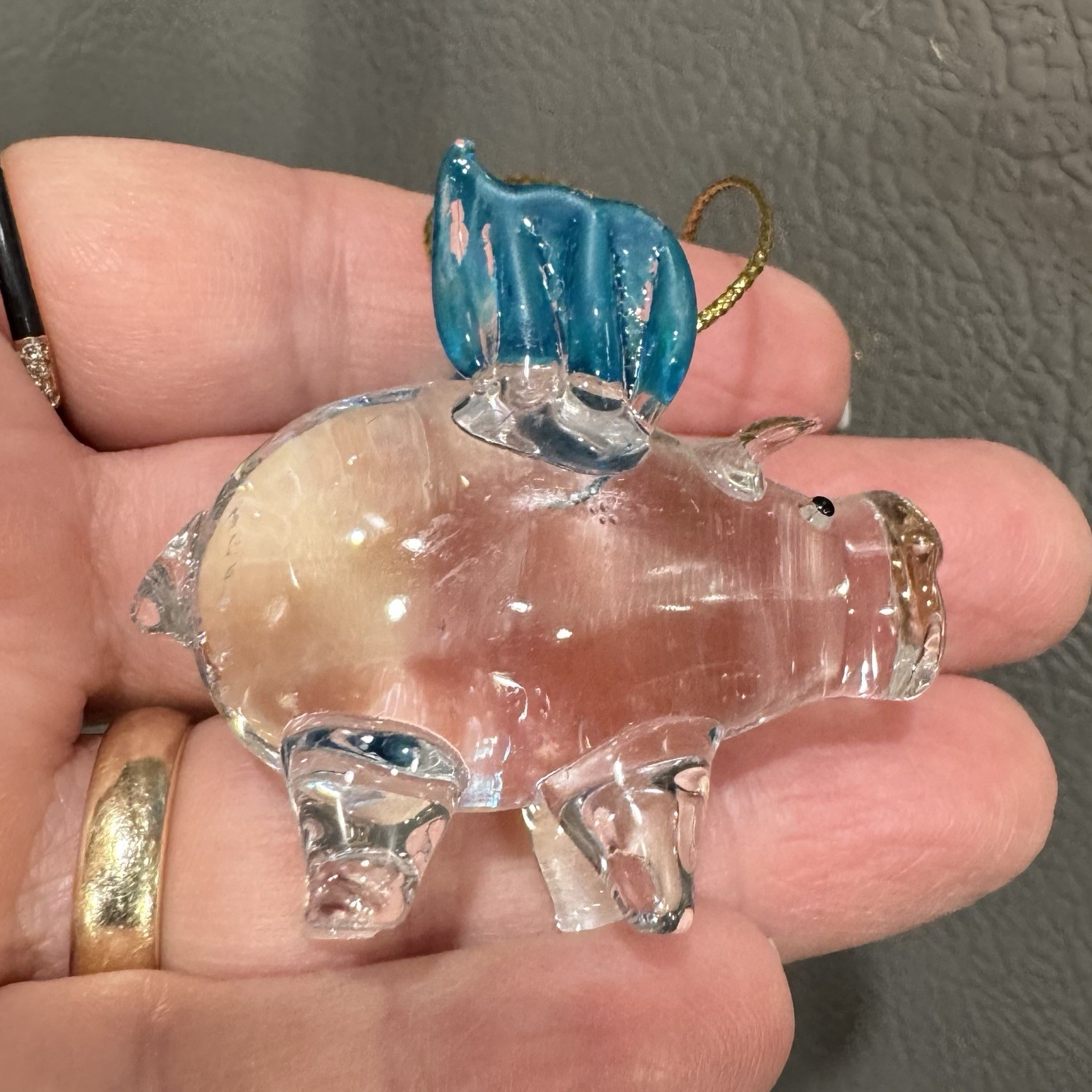 Hand Blown Glass Flying Pig Murano Style Ornament Hanging Figurine *read*