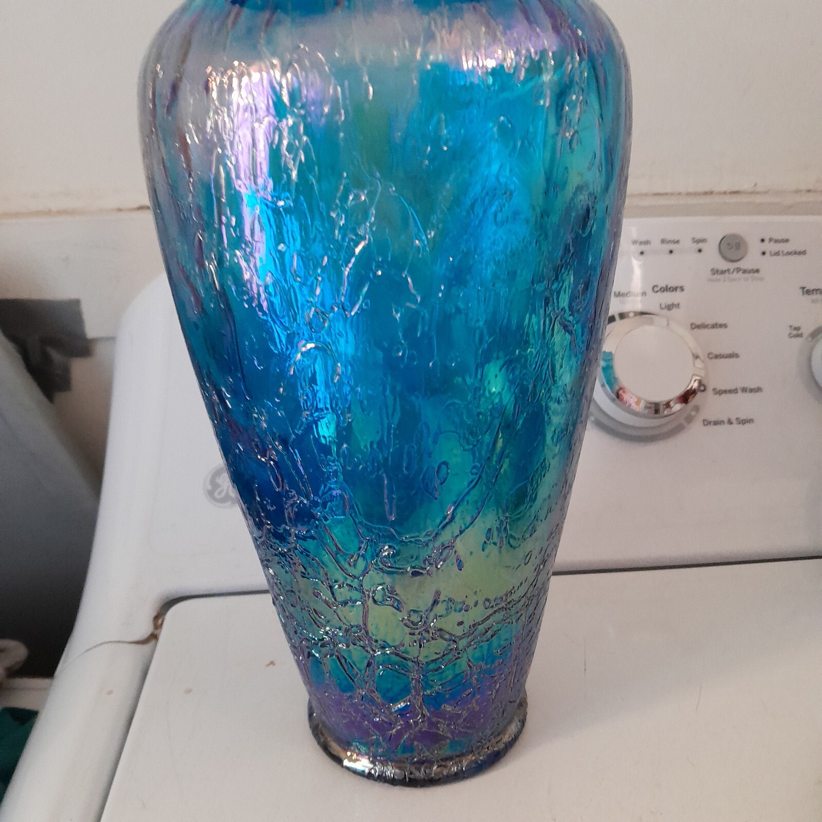 Fenton Art Glass Irridescent Twilight Blue Alligator Textured Glass Vase 14″