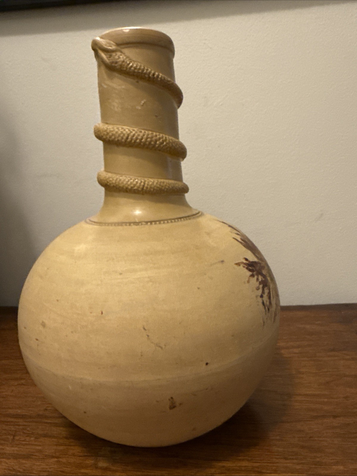 Vintage Stoneware Vase With Snake Wrapped Around The Neck