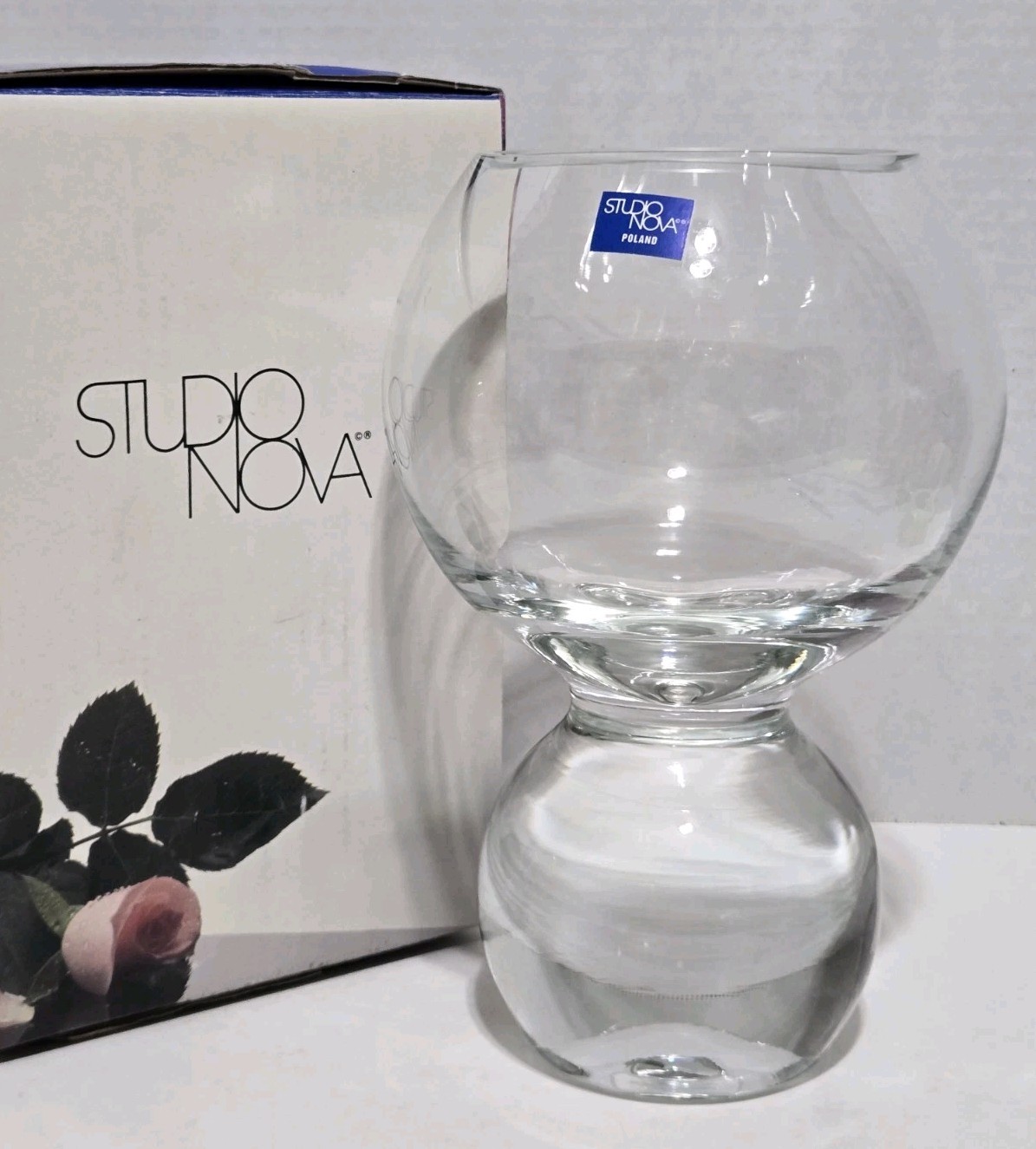 Studio Nova Vintage Double Ball Crystal Vase Heavy Bowl Polish Art Glass 4 lbs