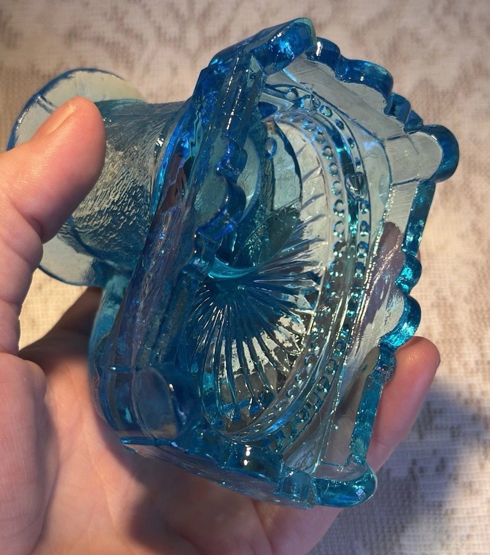 Antique Belmont Dog & Top Hat Toothpick Holder Blue Glass Figural 1887 EAPG