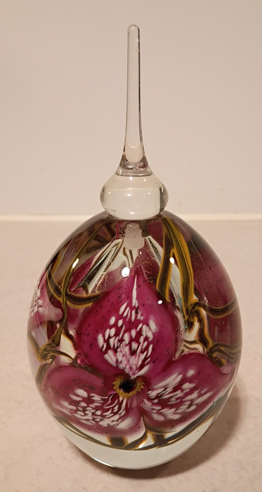 Gorgeous 3 Flowers & Vines 2001 Robert Eickholt Art Glass Perfume Bottle