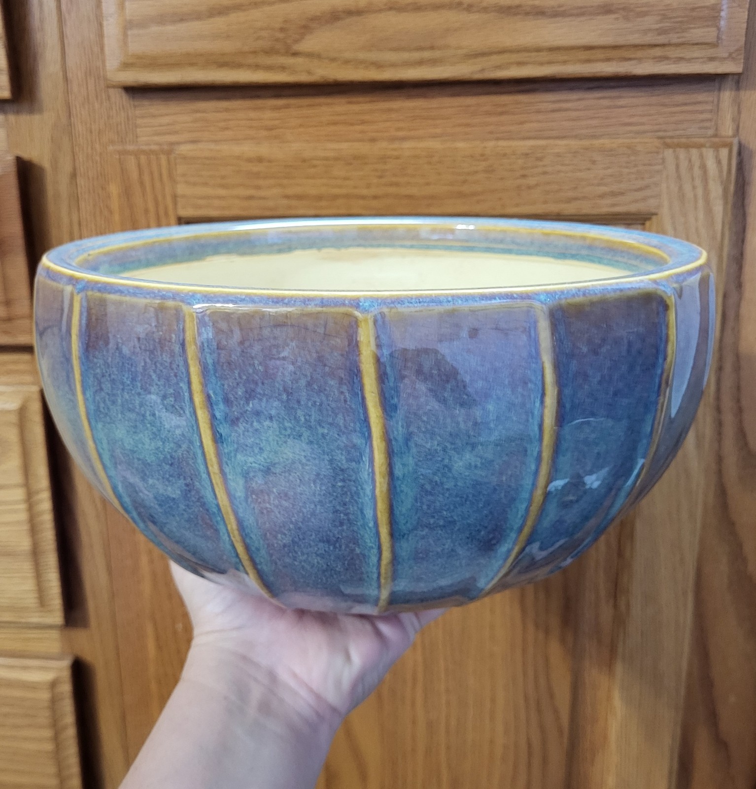 Large Glaze Pottery Bowl Planter Art Plant Pot Purple Blue 9.5″
