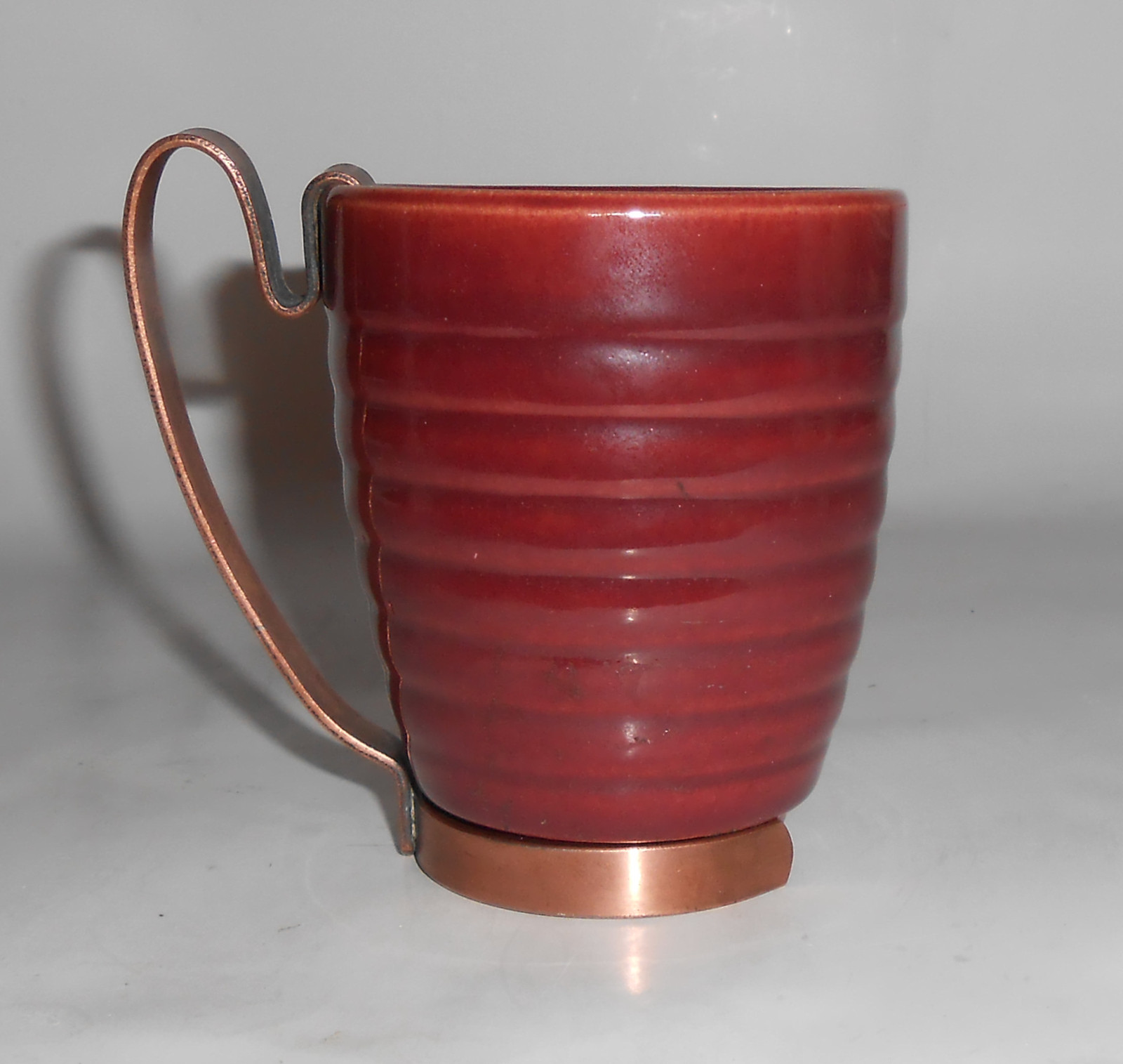 Bauer Pottery Ring Ware Burgundy Barrel Tumbler W/Handle VERY RARE