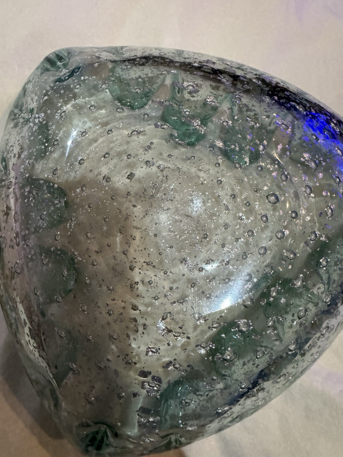 Vintage Murano Glass Ashtray Bowl Teal Silver Fleeks Triangle