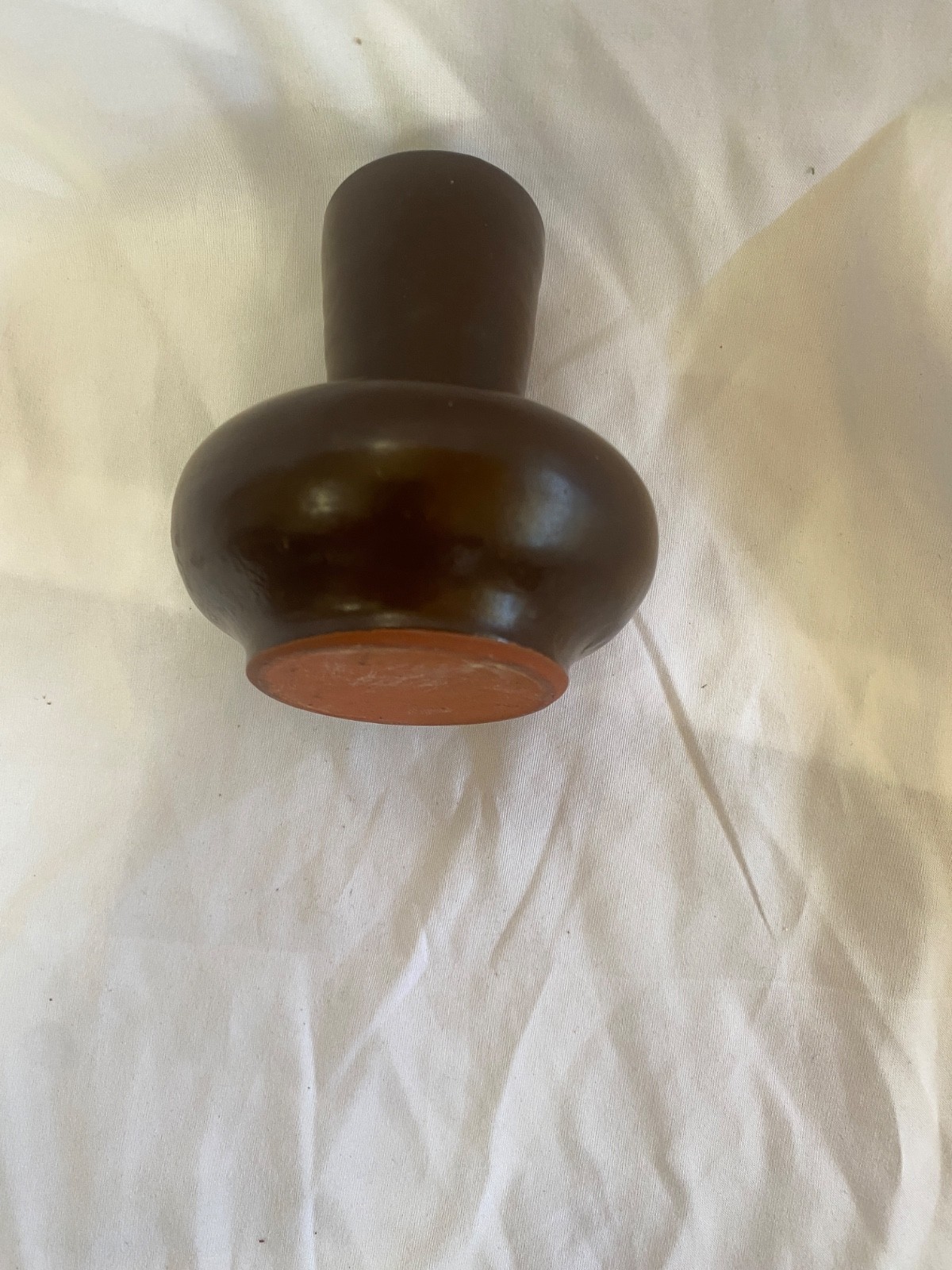 Vintage Bud Vase Clay Brown Glaze Fluted Neck Heavy 4×4 Unsigned Unique