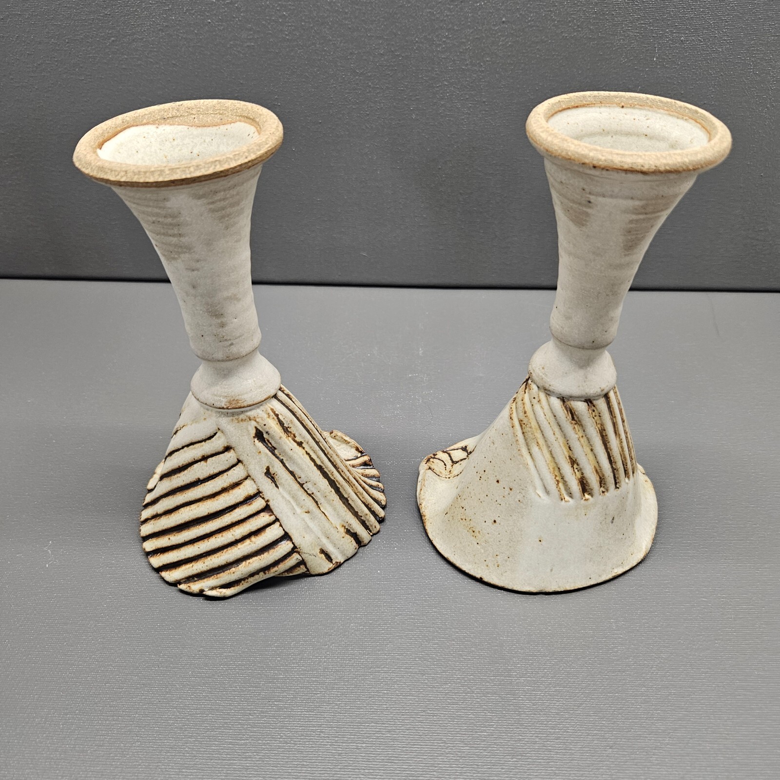 Bohemian Set Of 2 Vintage Handmade Pottery Ceramic Candle Holders Very Unique