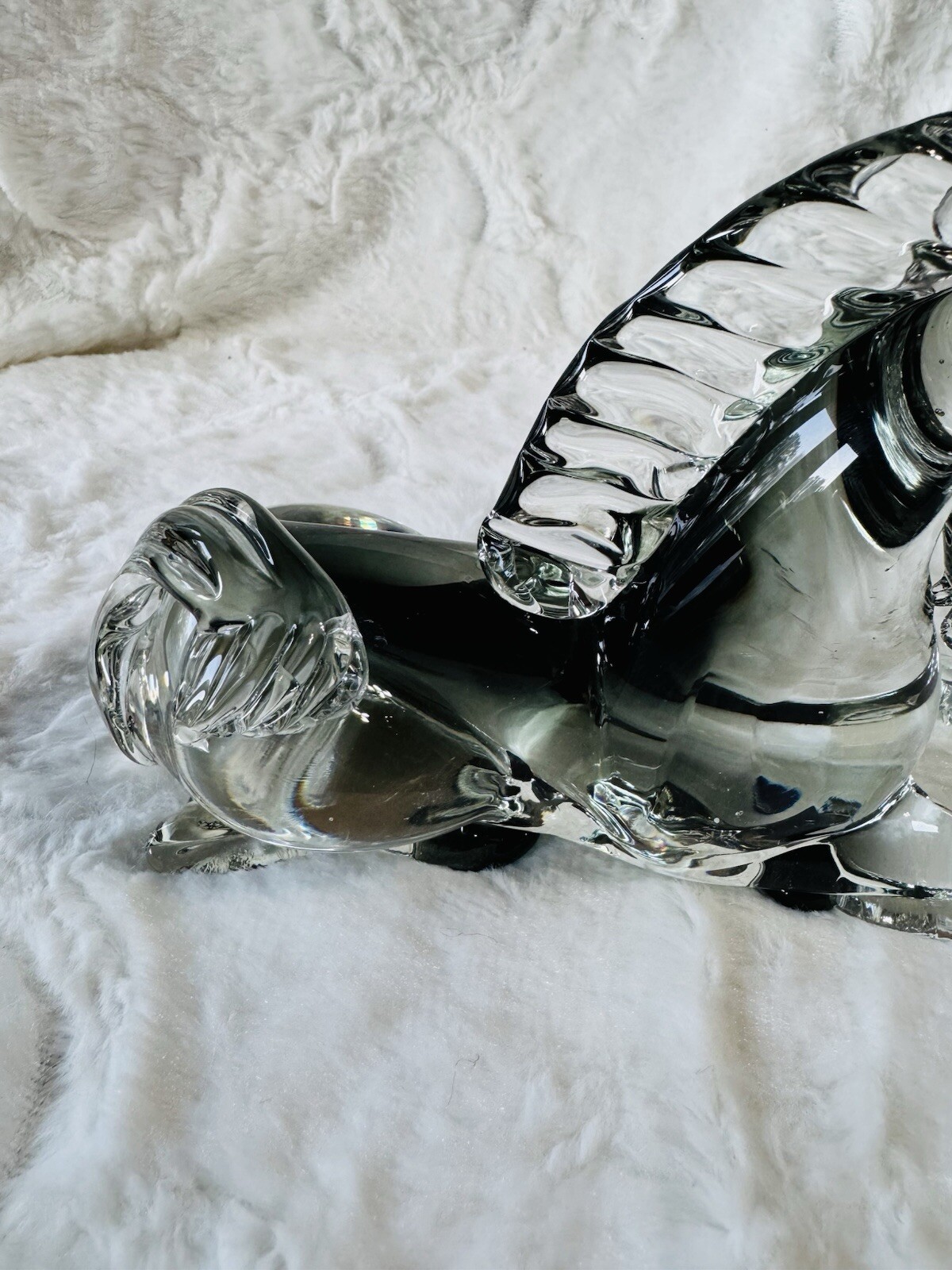 Murano Art Glass Unicorn Seguso Smoke Black Grey Crystal Paperweight