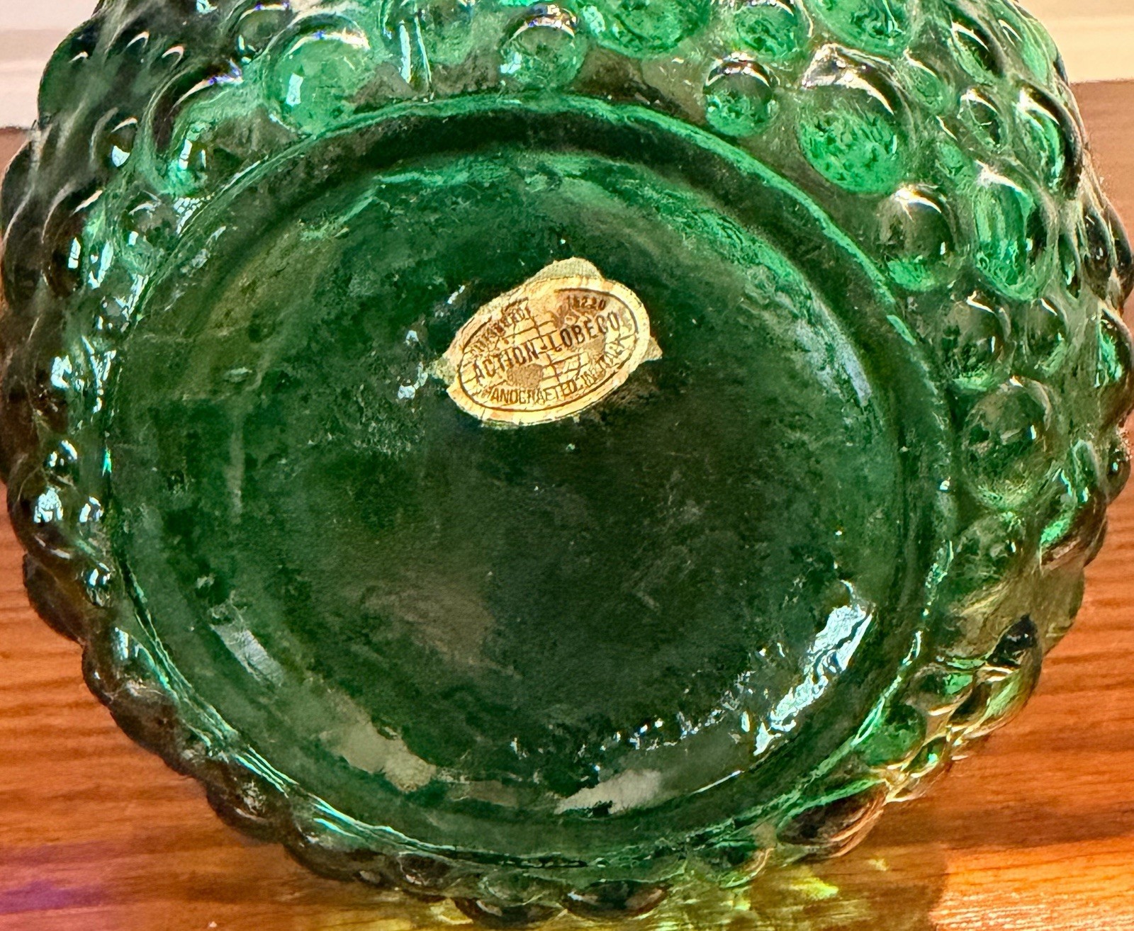 Vintage Empoli Italian Green Hobnail Genie Bottle Vase 15.5″ MCM Art Glass Label