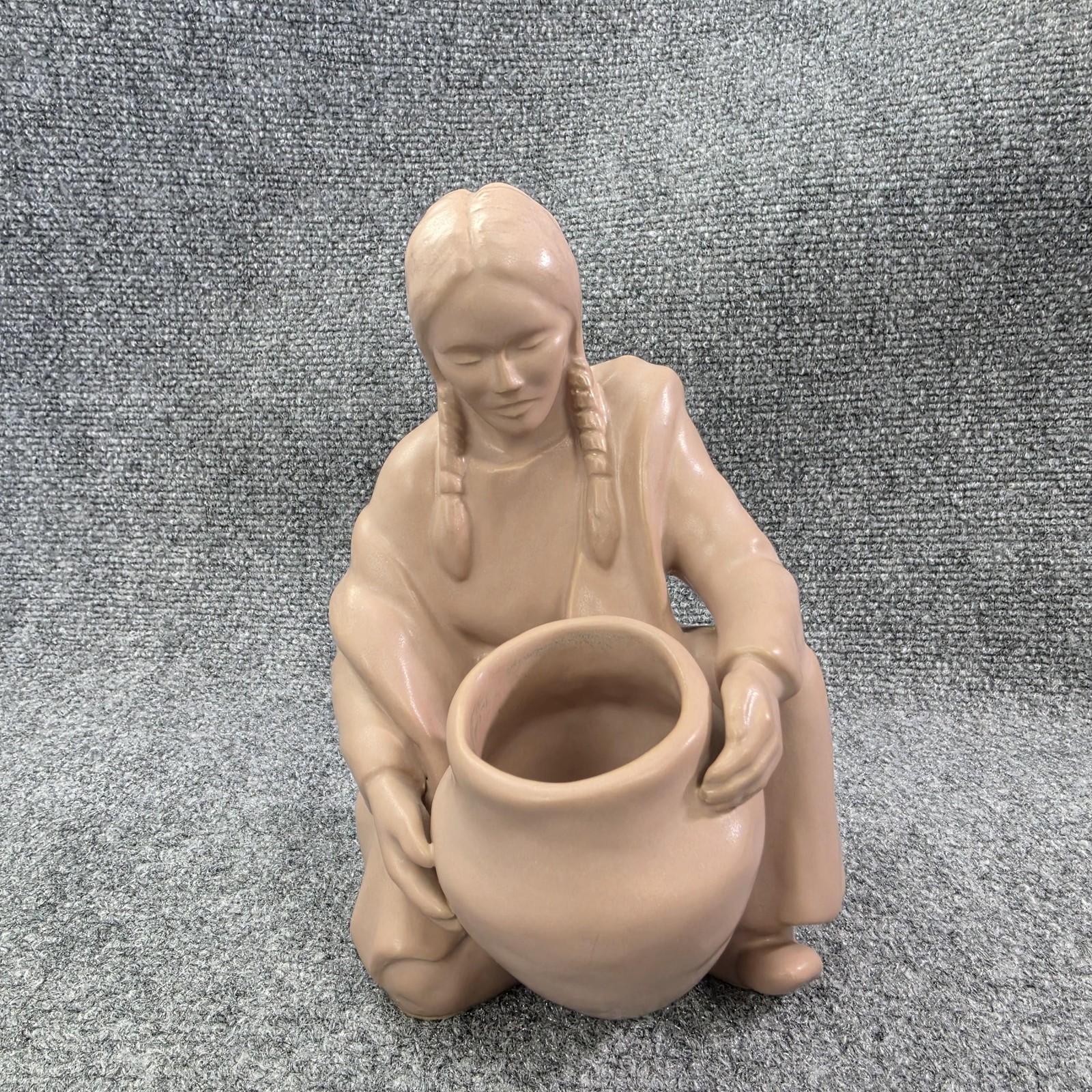 Van Briggle Pottery Native American Girl With Pot Sculpture Colo Spgs Pink Matte