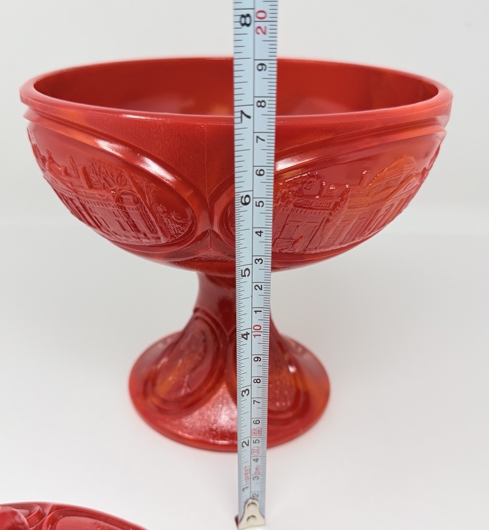 Vintage Fenton Art Glass Patriotic Red Bicentennial Compote Dish Slag Glass READ