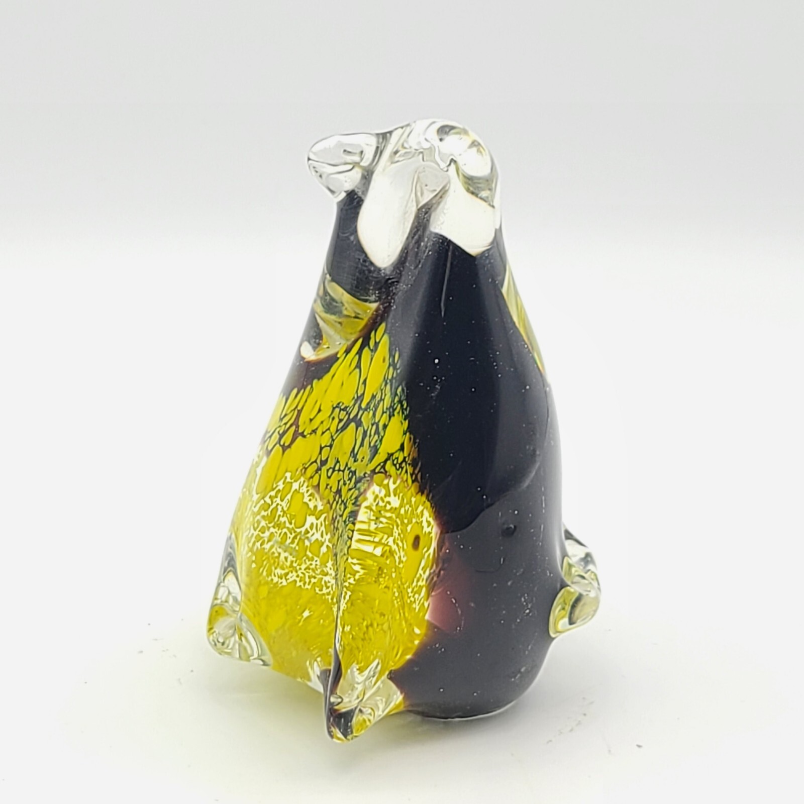 Vintage Art Glass Penquin Colors Brown And Yellow 4″ figurine paper weight