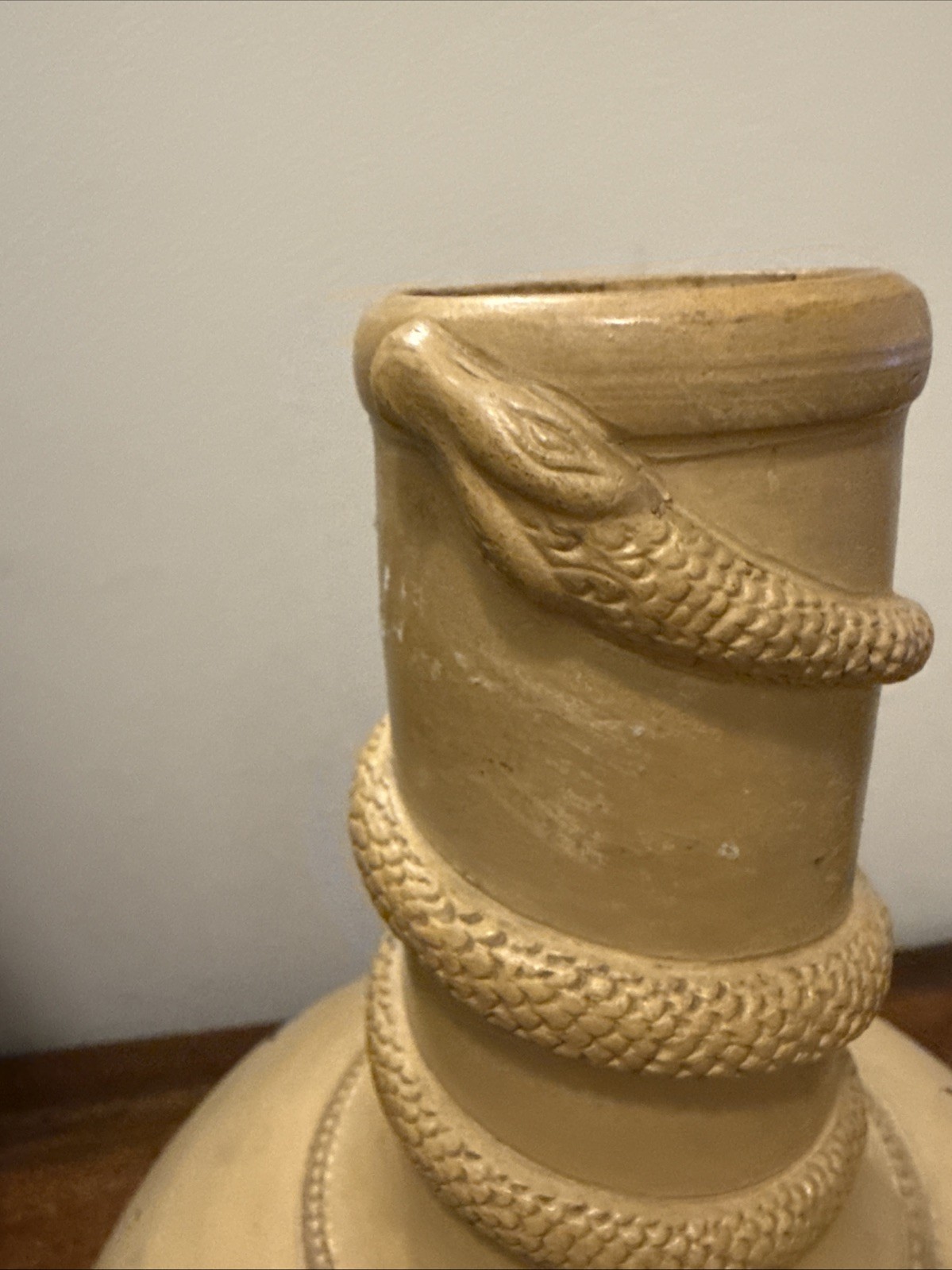Vintage Stoneware Vase With Snake Wrapped Around The Neck