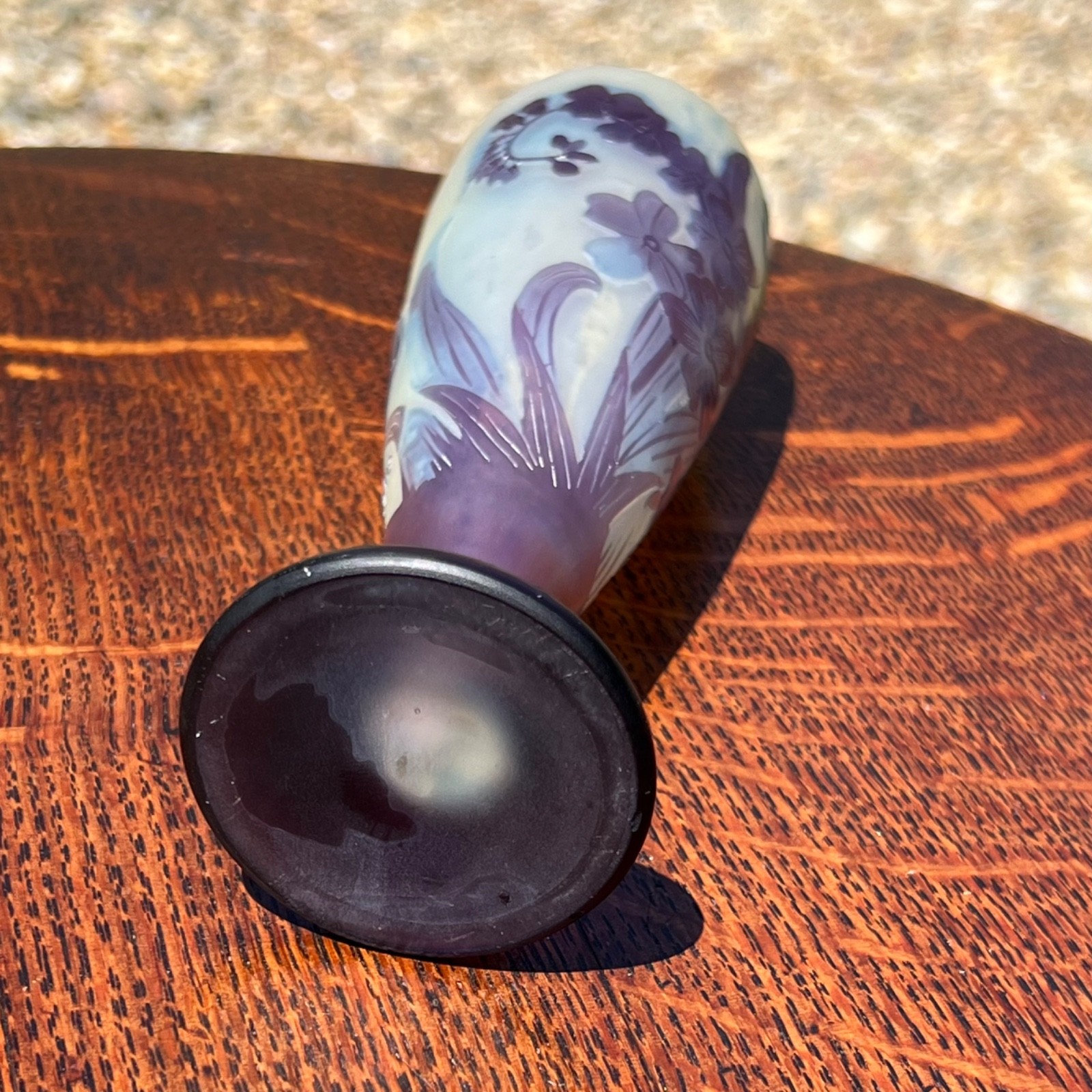 GALLÉ FRENCH ART NOUVEAU CAMEO GLASS VASE PURPLE FLORAL ANTIQUE 5 7/8″ FRANCE