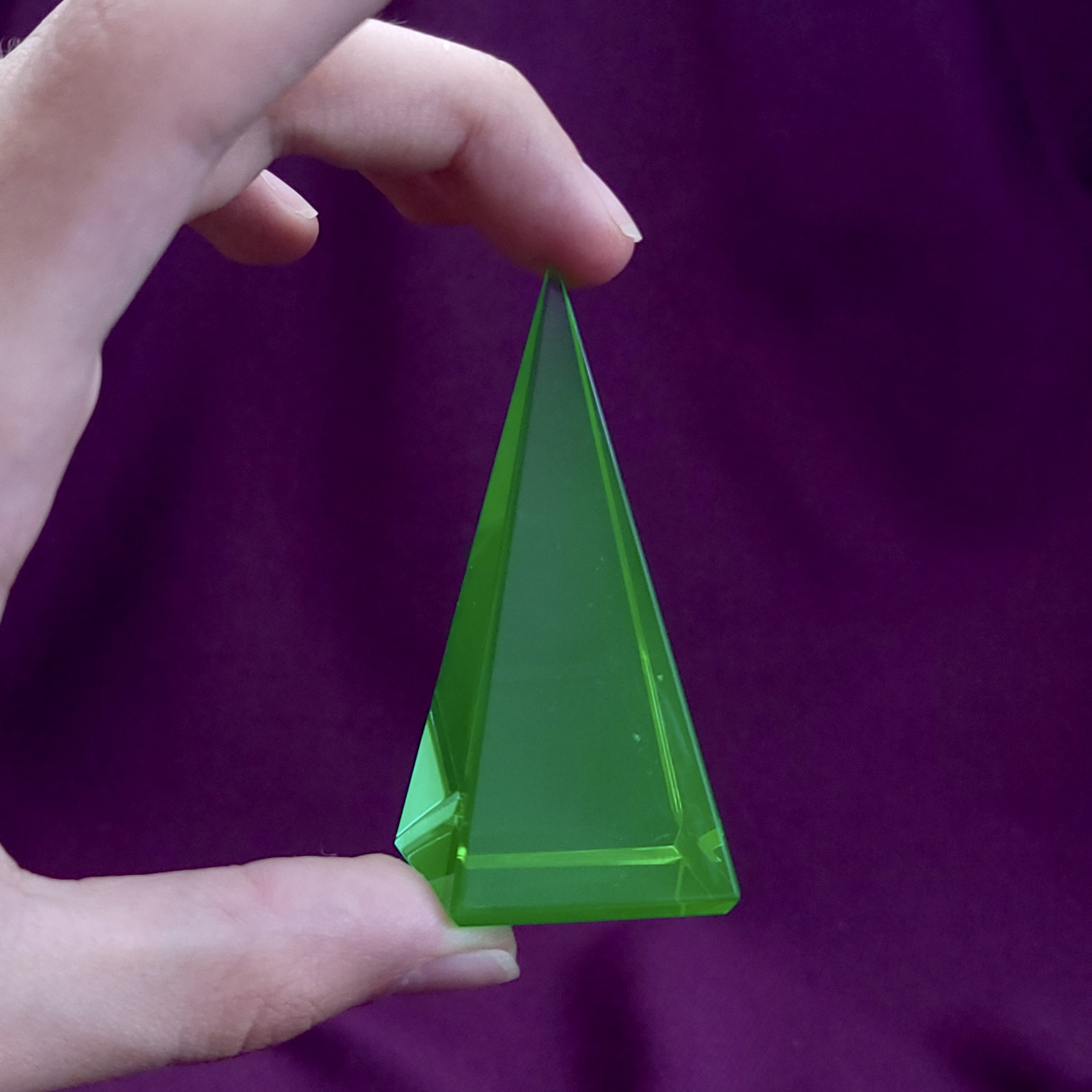 Pyramid Uranium Green Glass Art Glass Vaseline Glass Pyramid Statue