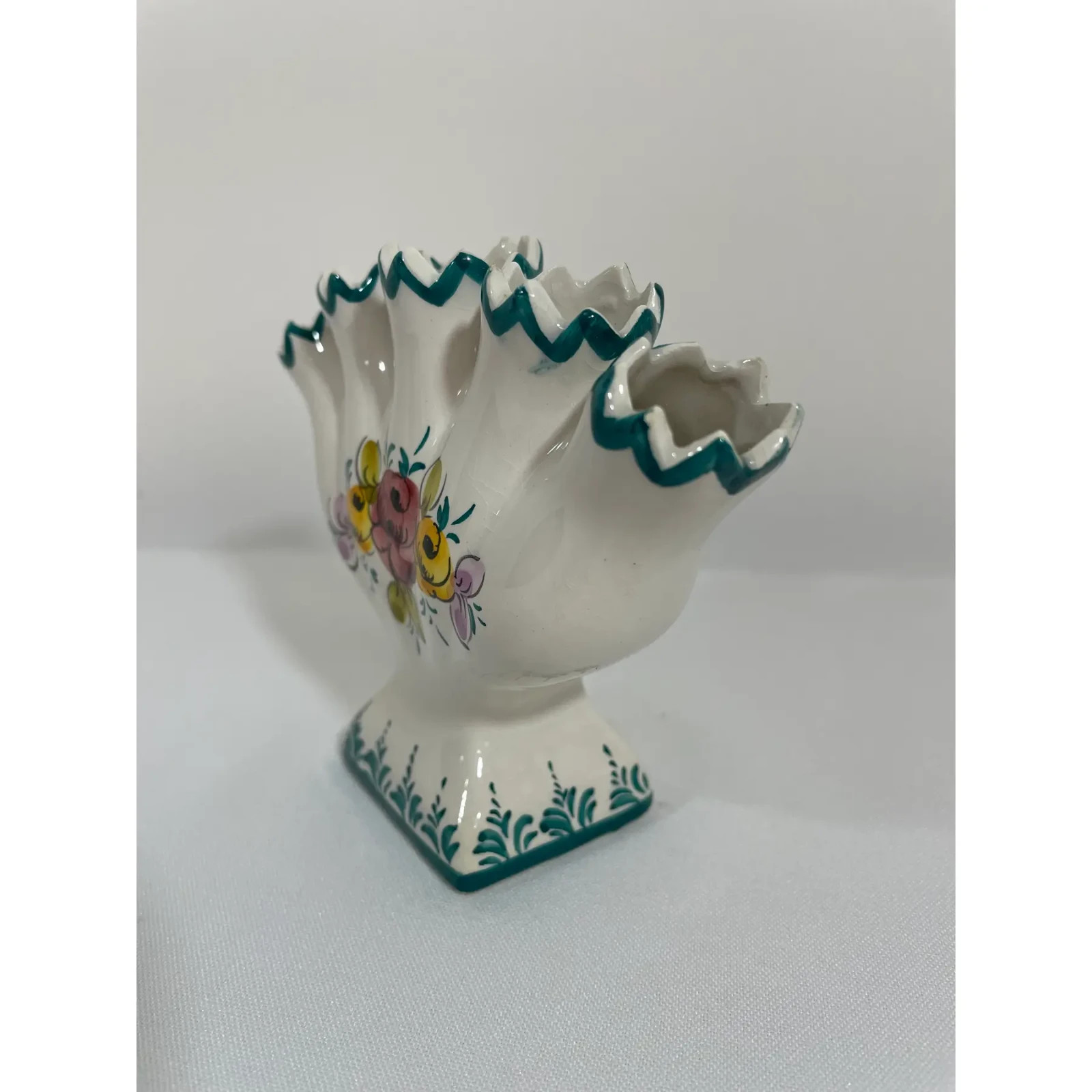 Mid 20th Century Portuguese Petite Majolica Five Finger Tulip Vase Tulipiere