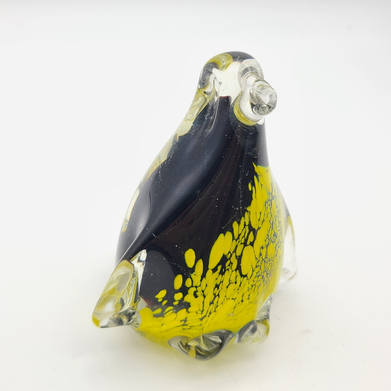 Vintage Art Glass Penquin Colors Brown And Yellow 4″ figurine paper weight