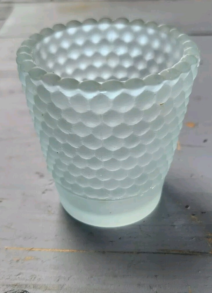 Frosted Mint Green Hobnail Pattern Tea light Votive Candle Holder Vintage