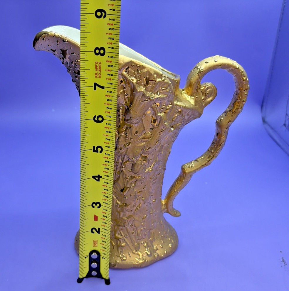 Porcelain Vase Weeping Gold . 22 KT Gold Hand Decorated. 8,5” Made In USA.