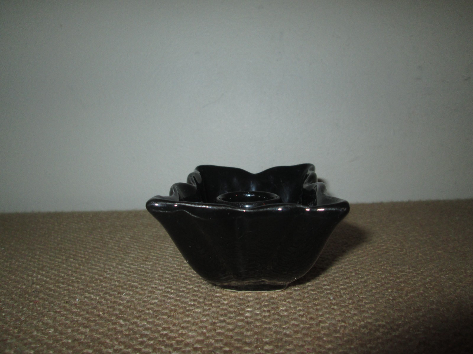 Pair of 2 Vtg MCM USA 415 Black Scallop-Edged Rectangular Taper Candle Holders