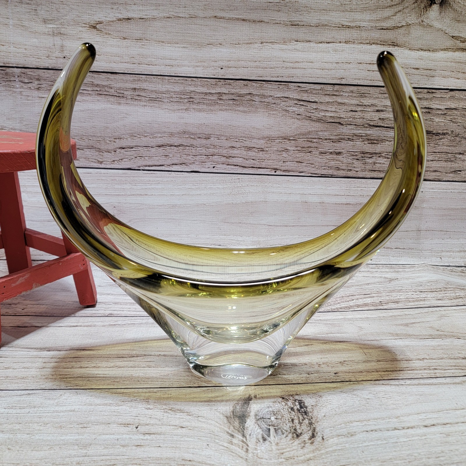 Vintage Olive Green Chalet Glass Basket Bowl Chalet Canada STUNNING