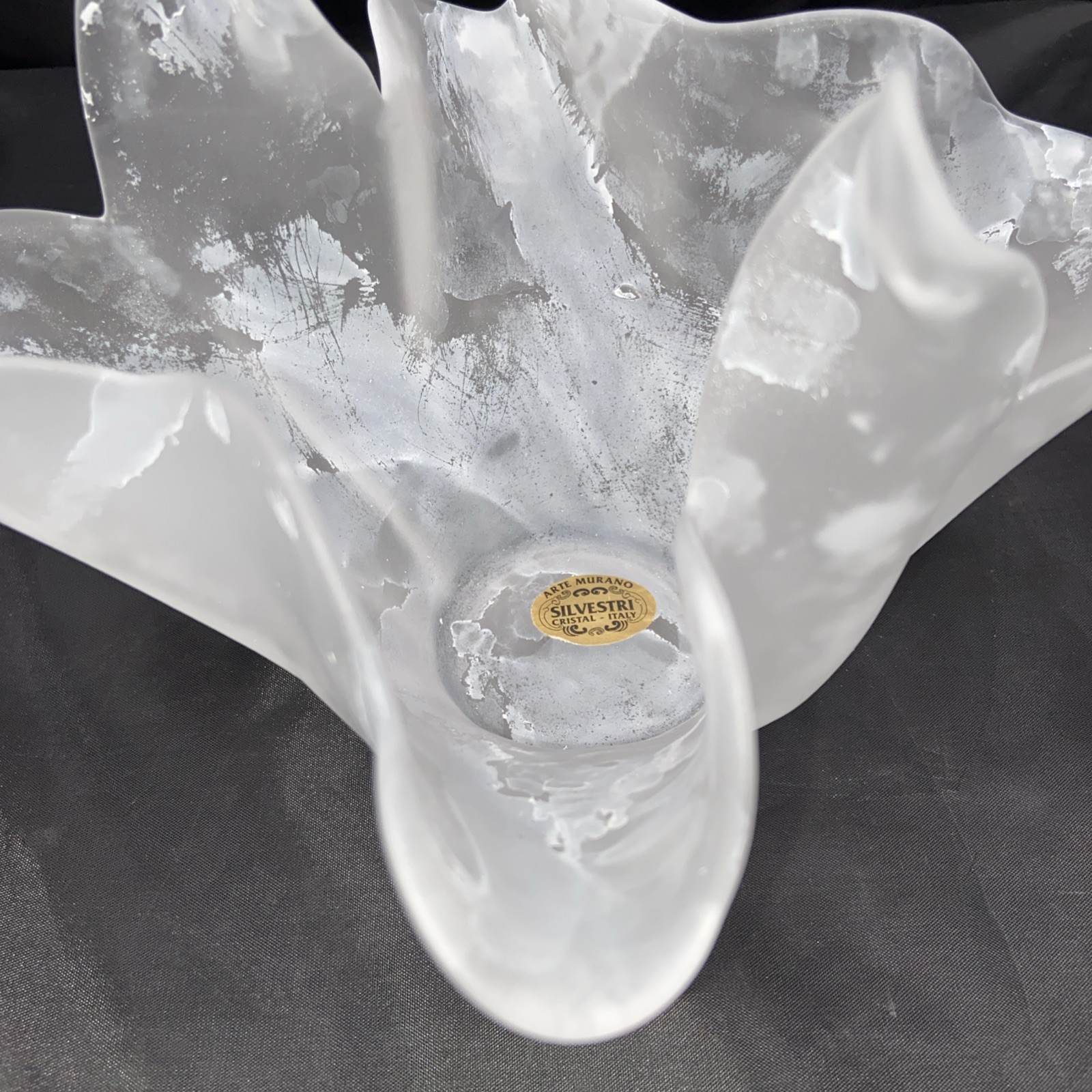 5.25″ tall White Atre Murano Silvestri satin swirl Handkerchief Style Bowl Italy