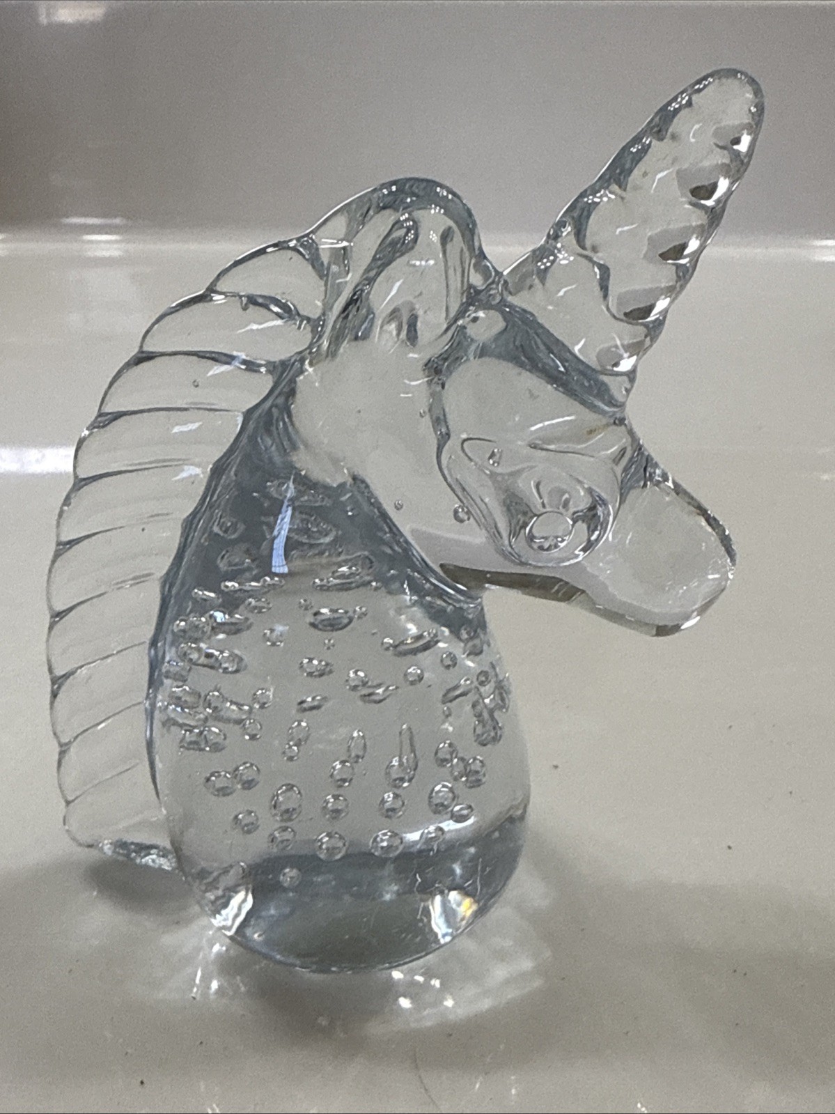Clear Glass Unicorn Paperweight Figurine Art Glass Vintage 4″