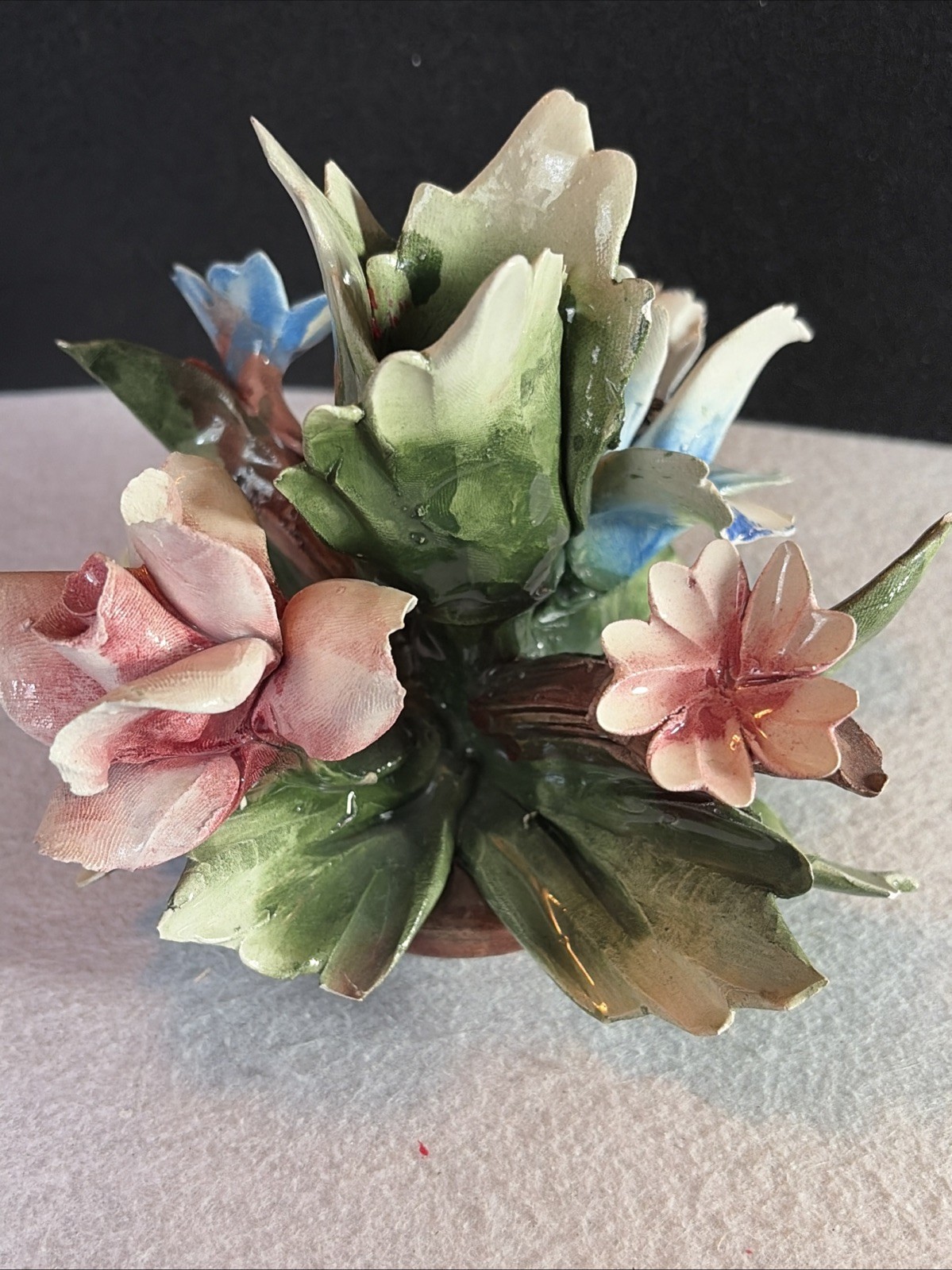 Vintage Capodimonte Italy Porcelain Floral Arrangement Sculpture Flowers Decor