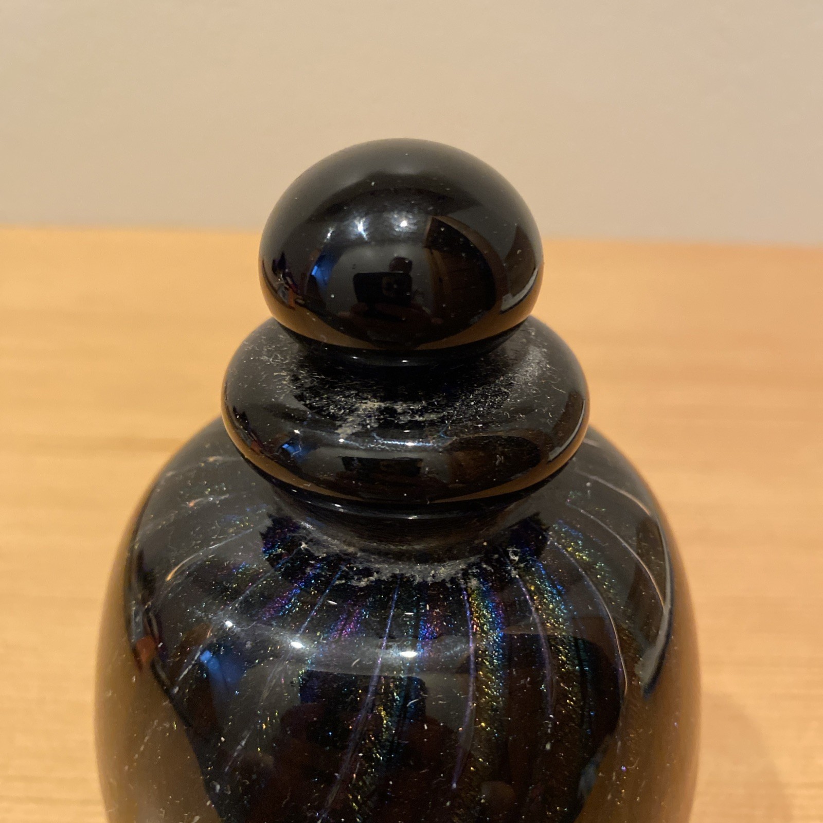 Robert Eickholt Art Glass Perfume Bottle, Black Gold Swirl 1986 Signed