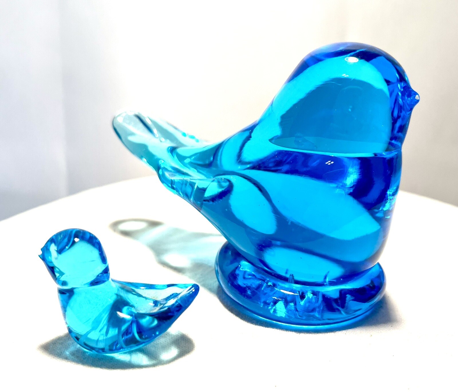 Bluebirds Of Happiness Art Glass Figurine Signed Leo Ward 1988/1993 ~ 3″/ 1”