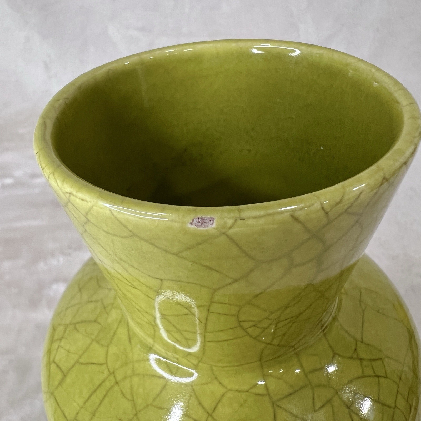 Crate & Barrel Mireya Vase Lime Green Crackle Glaze Terra Cotta Portugal 194-323
