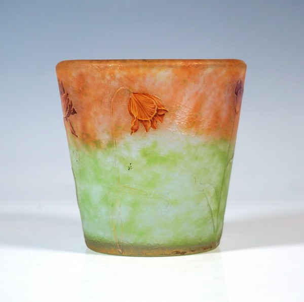 DAUM Nancy Jugendstil Cameo Vase “TULIPES” Tulpen Dekor France c.1895