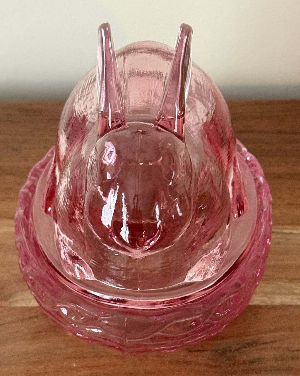 LE Smith PINK Bunny On Nest/Basket Covered EXTRA LARGE Candy Dish VINTAGE – NOS