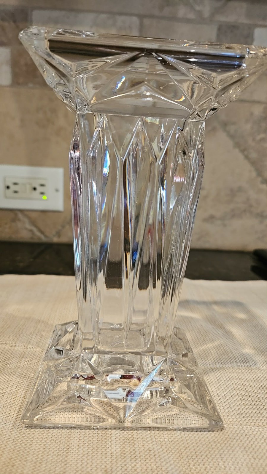 Heavy Crystal Art Deco Style Square Vase Lot Of 2 One 8 Inch And 1 10 Inch