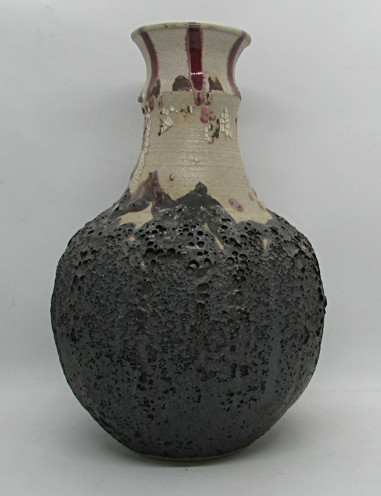 Wyatt Amend Ceramic Vessel w/ Rotund Body – Brown/Black Lava Textured Glaze