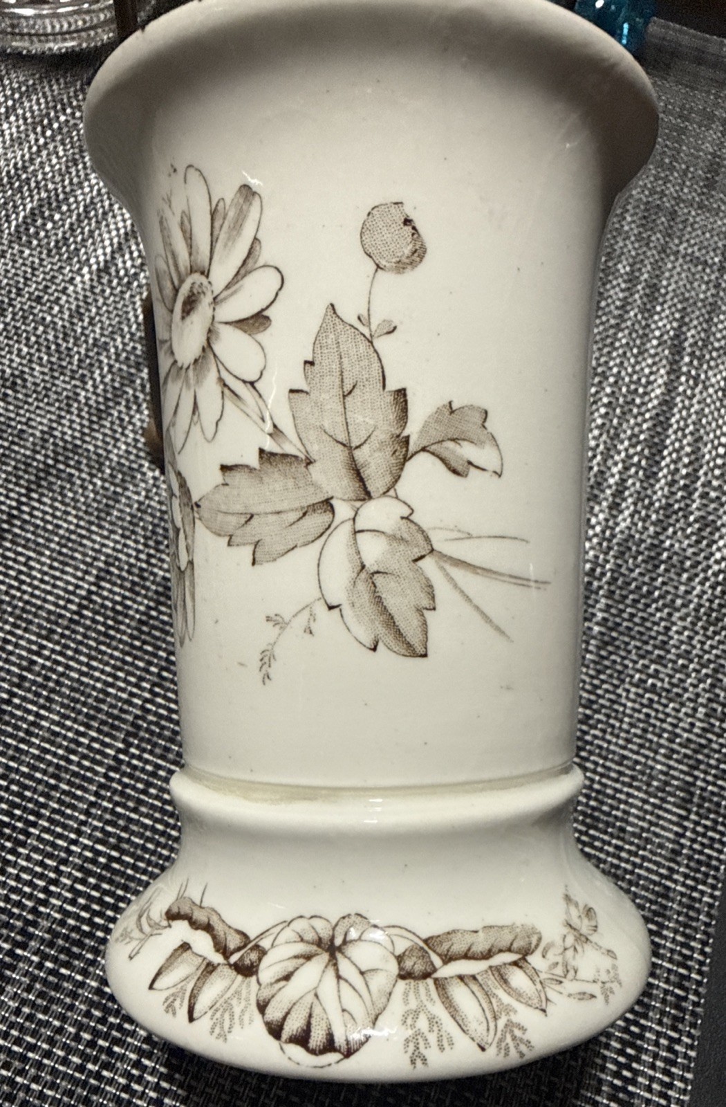 Antique T&R Boote Ironstone Toothbrush Holder Daisy Pattern Brown Transferware