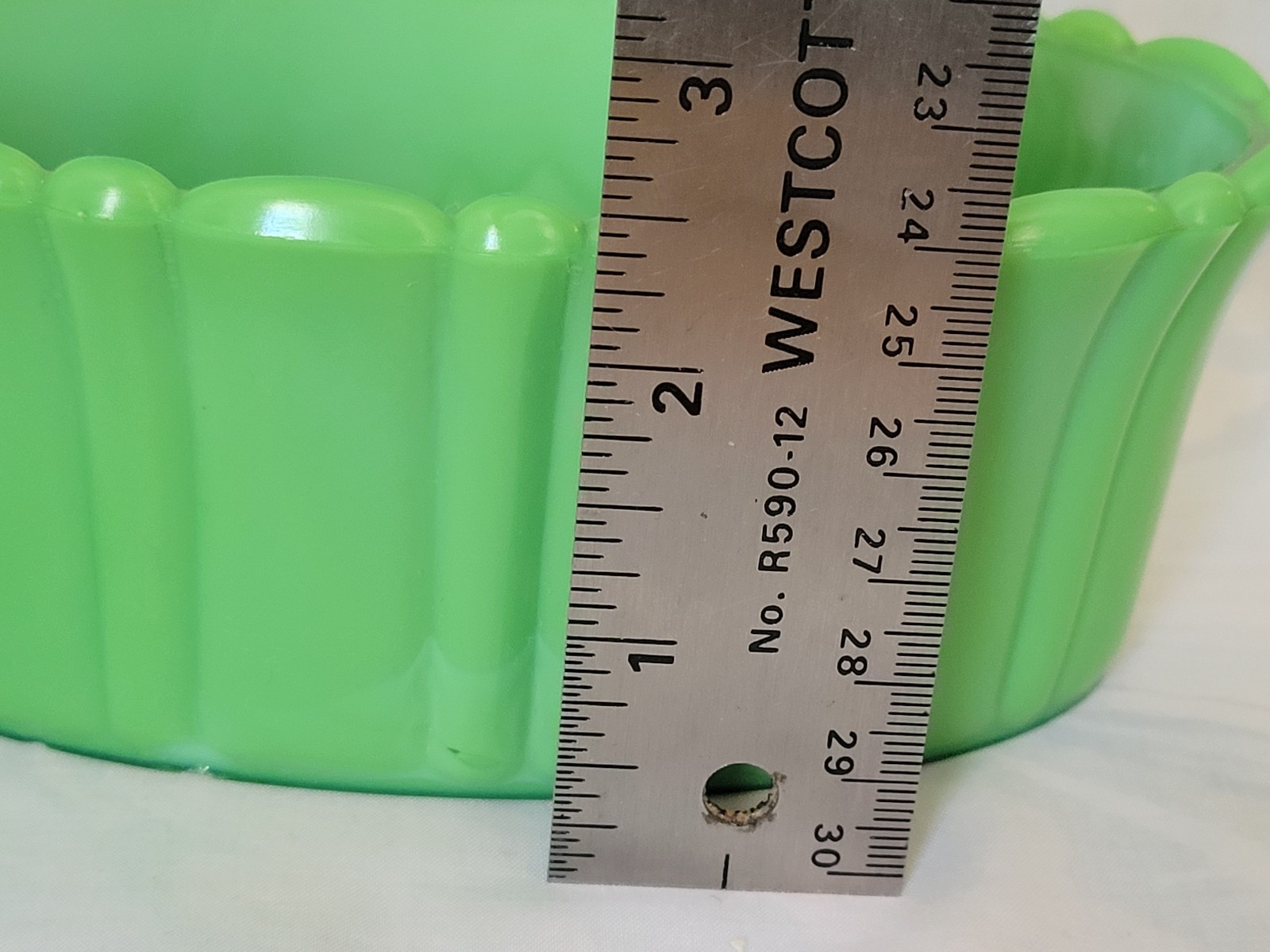 Vintage Art Deco Akro Agate Green Ribbed Slag Glass Oval Planter/Bowl USA (a)