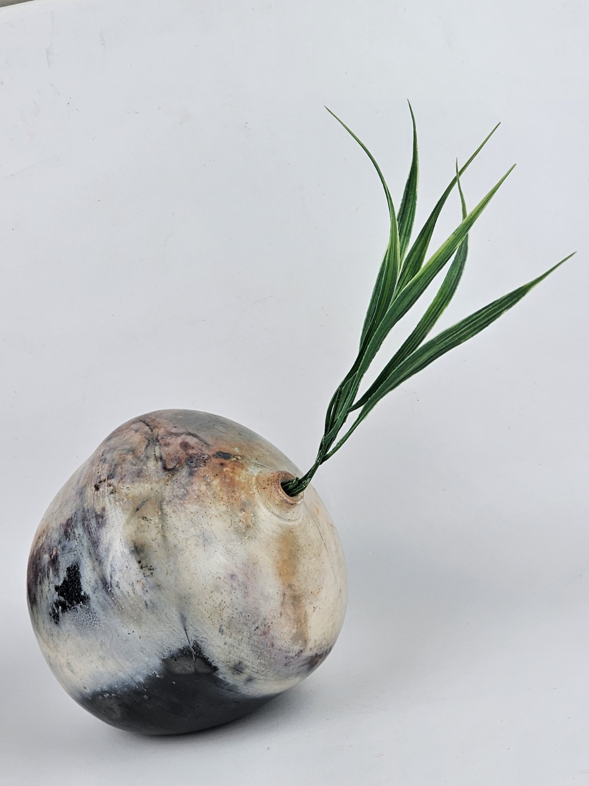Signed Studio Pottery Raku Pit Fired Orb Bud Vase Art Ceramic