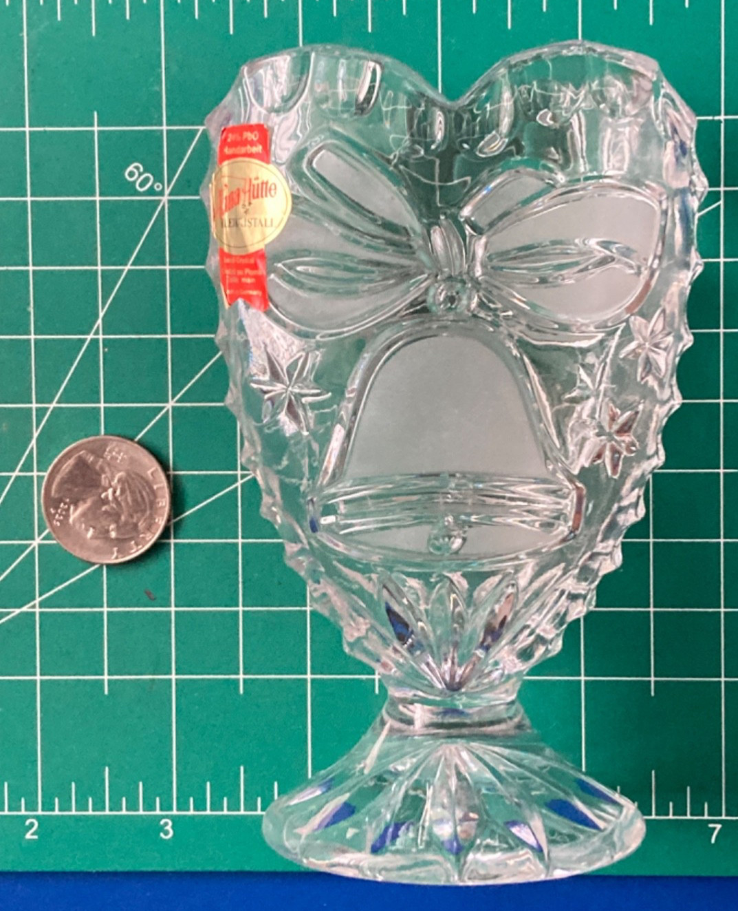 Anna Hutte Bleikristall Heart Shaped Vase 24% Lead Crystal Frosted 5″ BELL GERMA