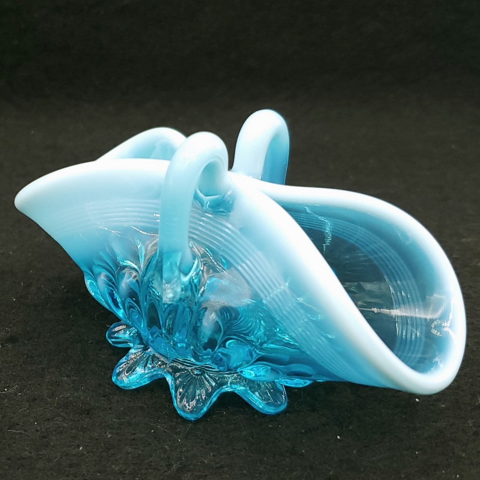 Antique 1890’s English George Davidson Blue Pearline Opalescent Glass Basket