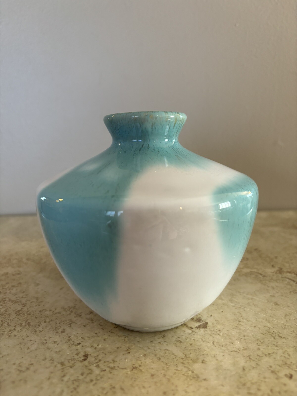 Pottery Art Vase Teal White (Unsigned)